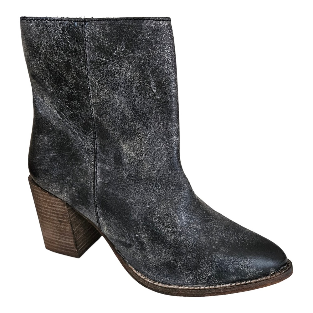 Diba True Tall Toes Boots Women's 9.5M Black Distressed Leather Western Ankle